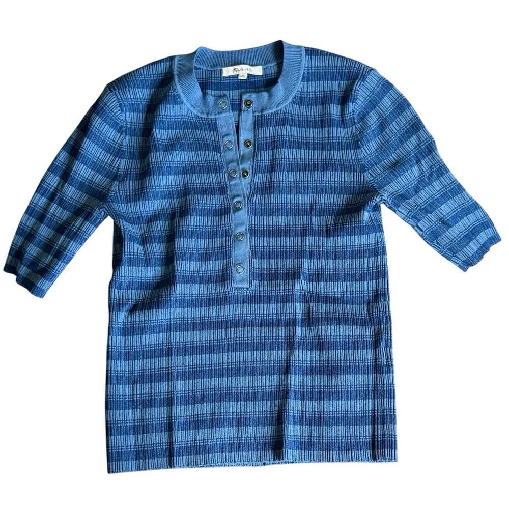 Madewell Blue Striped Henley Sweater Tee - Medium